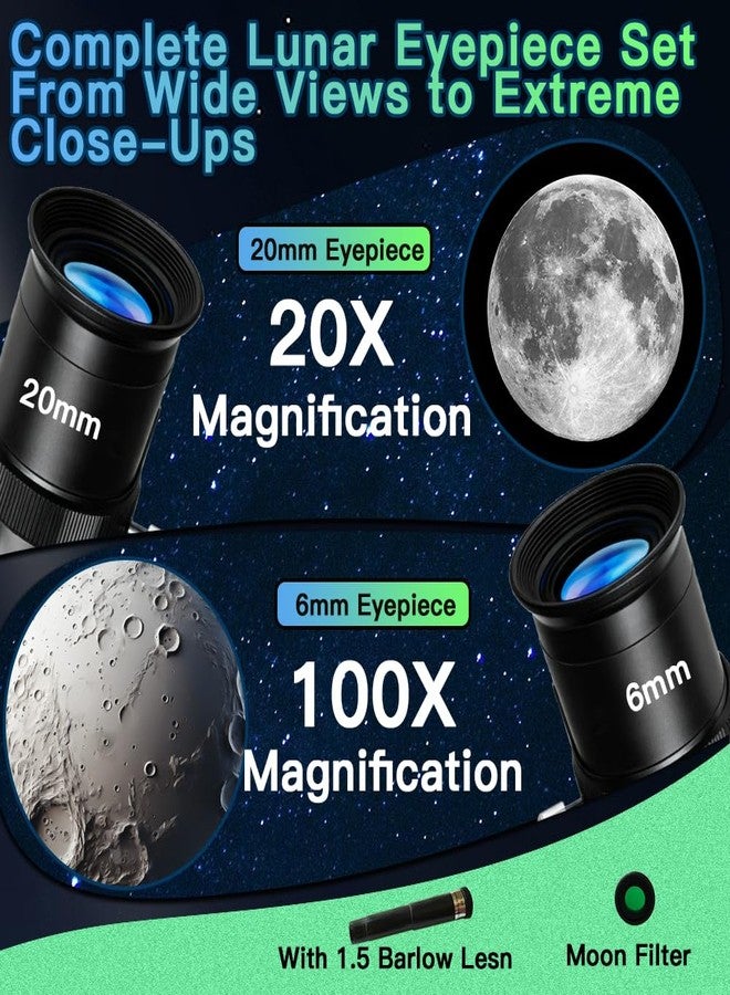 Luzsco Telescope for Kids 50mm 100x Magnification Beginner Silver Telescopio with Tripod, 2 Eyepieces, Finder Scope Set, STEM Educational Astronomy Chritstmas Gift for Boys & Girls Ages 6-12 - Image 4